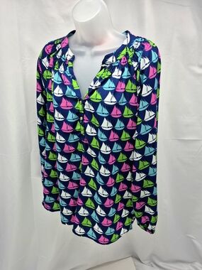 NWOT Macbeth Collection by Margaret Josephs Sailboat Blouse Tunic L. Coastal